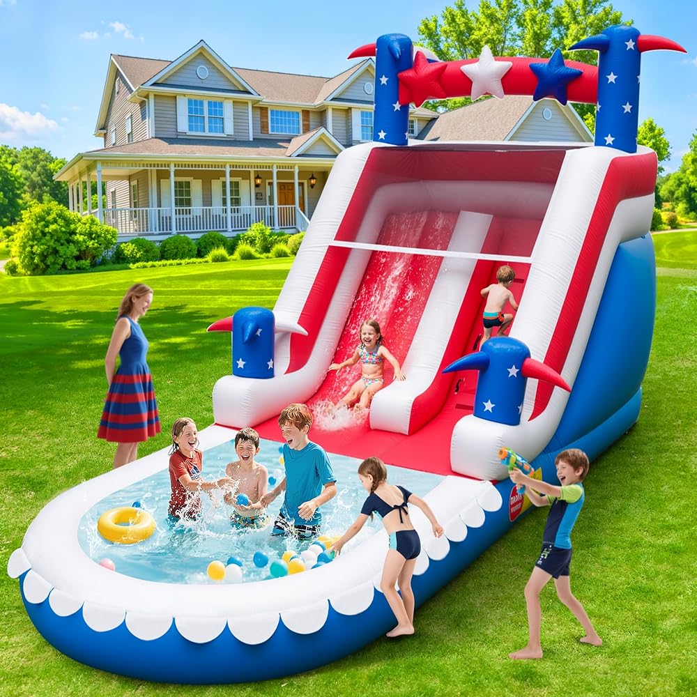 21FT USA Flag Commercial Inflatable Water Slide shown outdoors