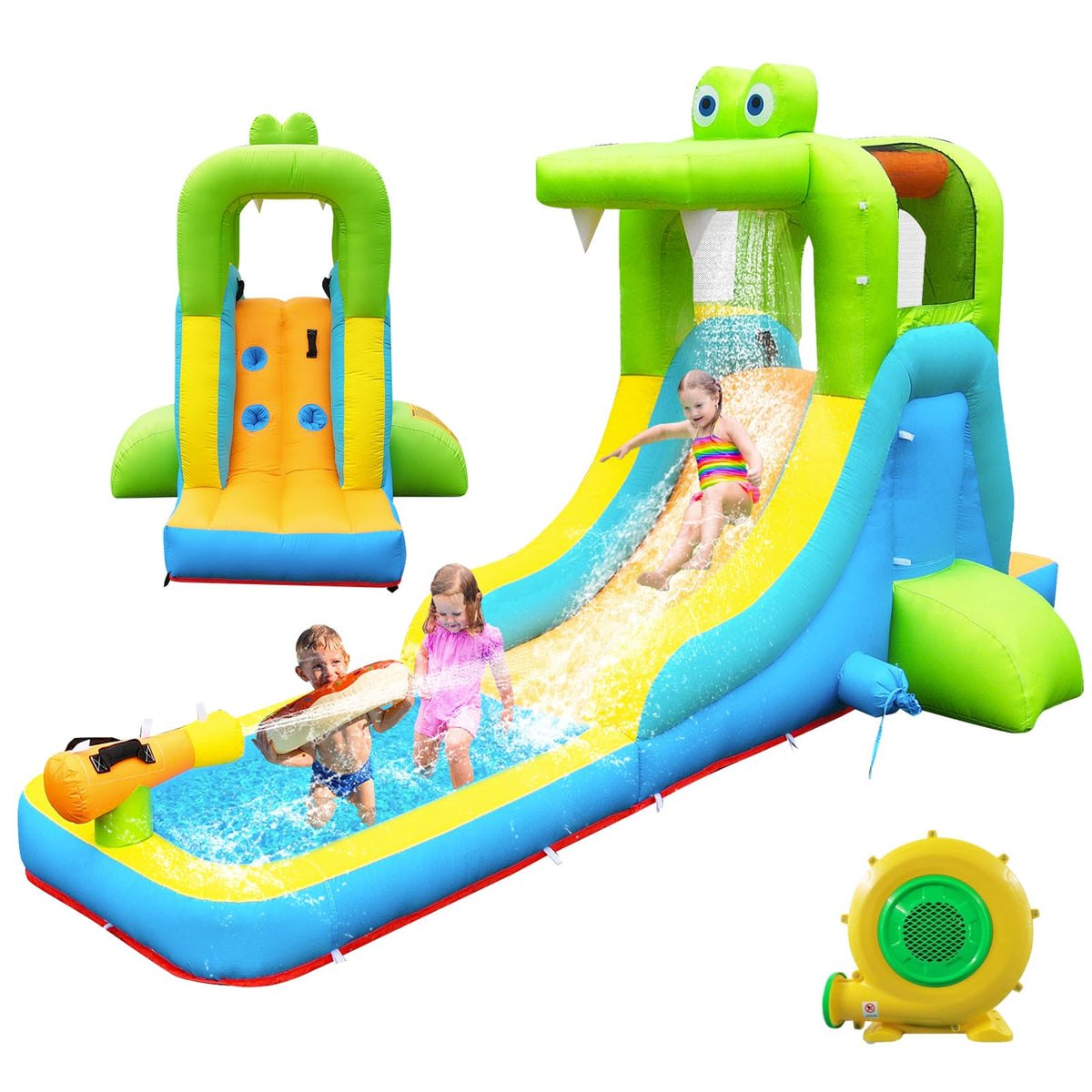 Crocodile Inflatable Water Slide shown outdoors