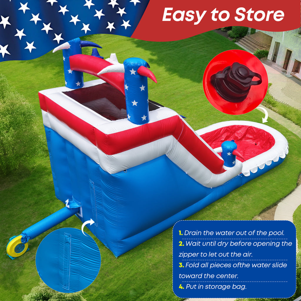 Inflatable Water Slide for Kids & Adults – 21FT XL USA Flag Blow Up Water Park with Large Splash Pool, Long Slide, Climbing Steps, Heavy-Duty PVC – Backyard Summer Fun