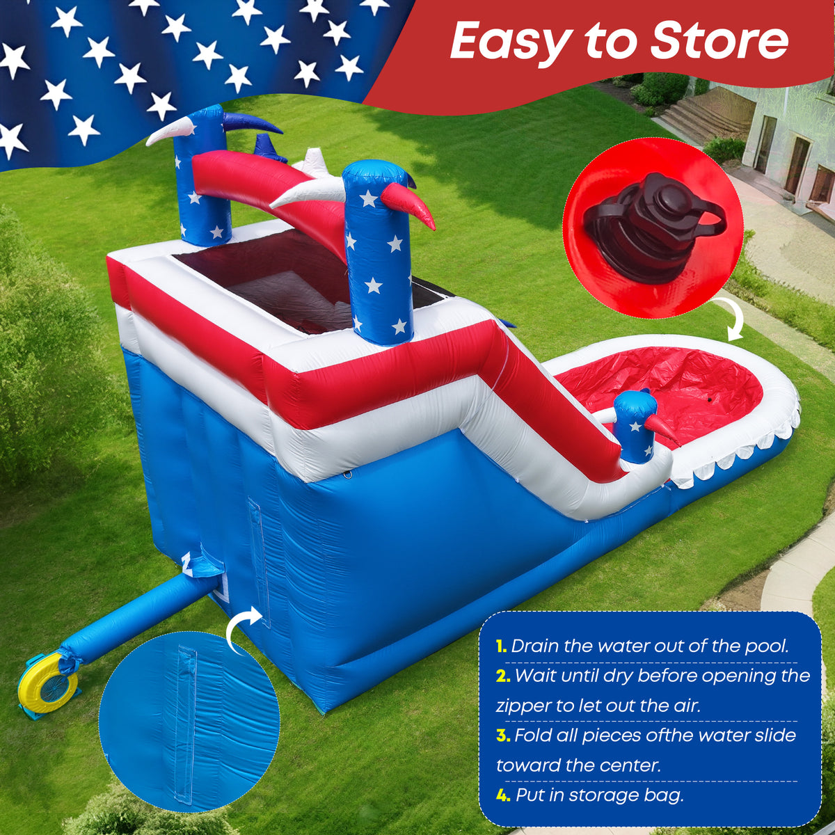 Inflatable Water Slide for Kids & Adults – 21FT XL USA Flag Blow Up Water Park with Large Splash Pool, Long Slide, Climbing Steps, Heavy-Duty PVC – Backyard Summer Fun