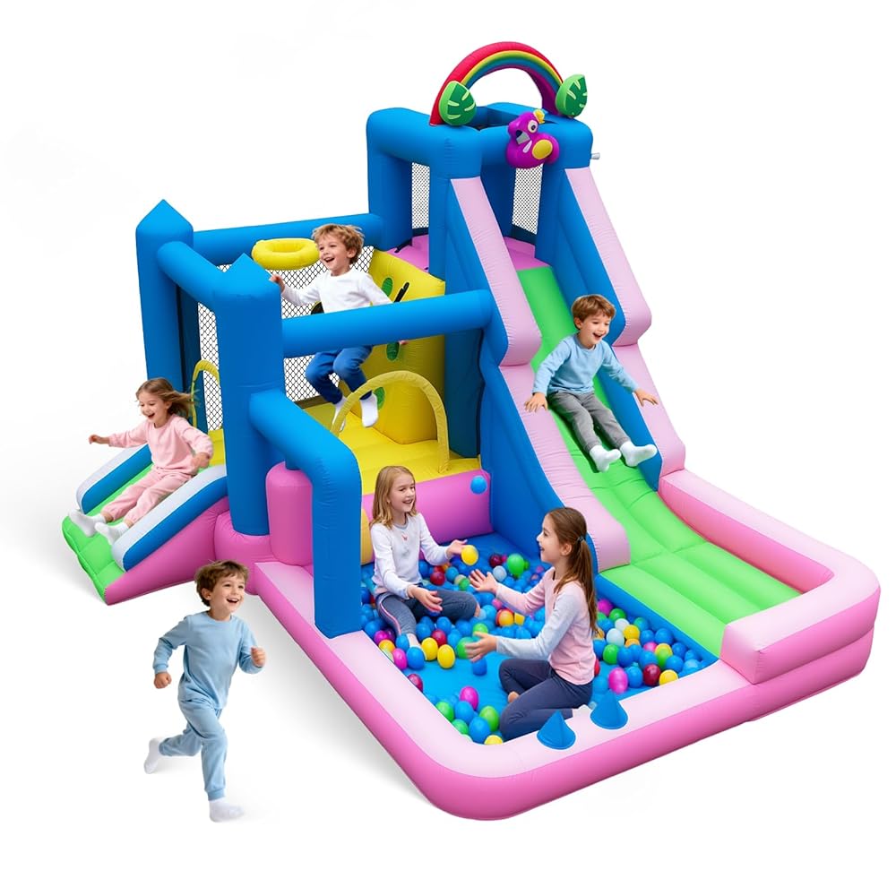 Flamingo 10-in-1 Inflatable Bounce House shown outdoors