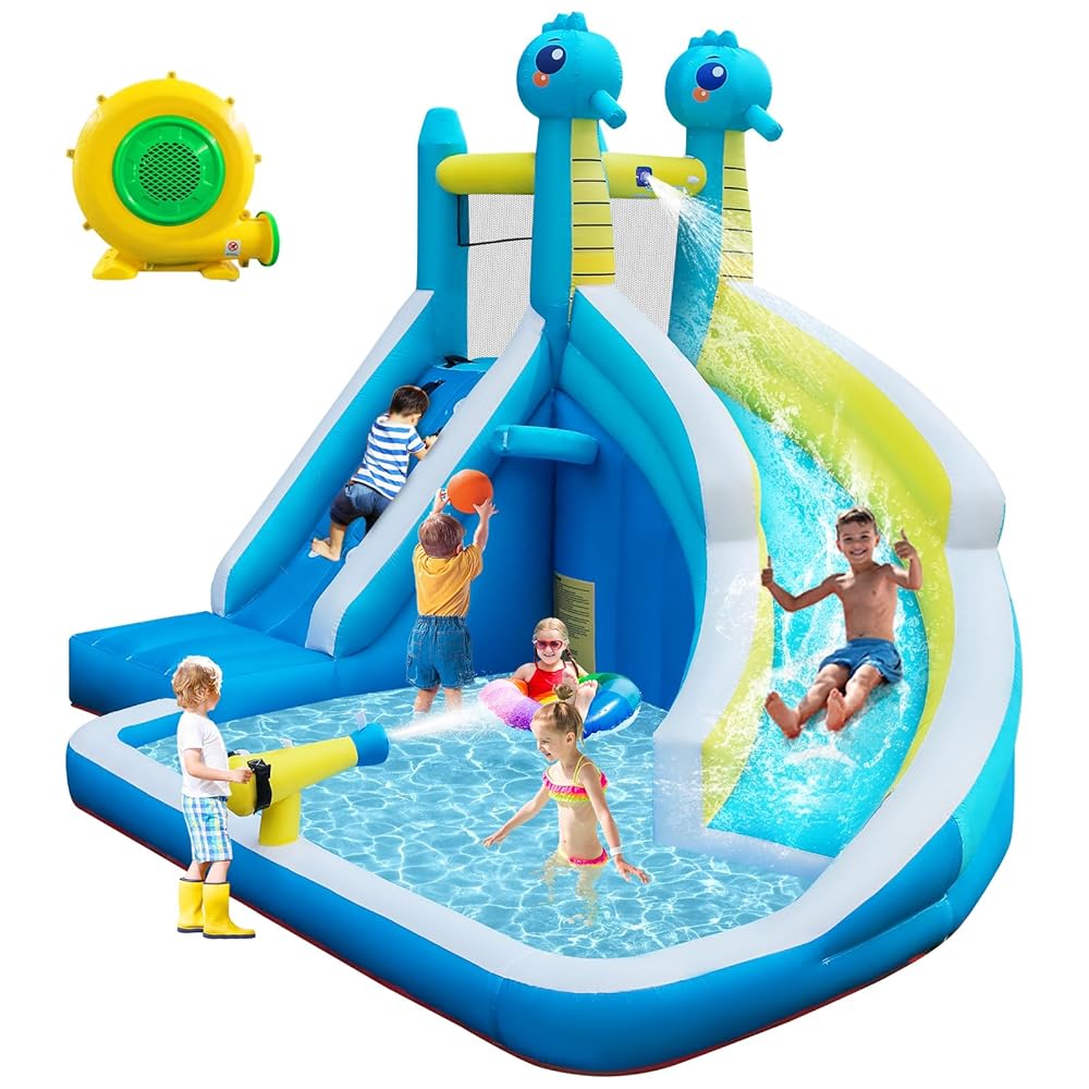 Seahorse 5-in-1 Inflatable Water Slide shown outdoors