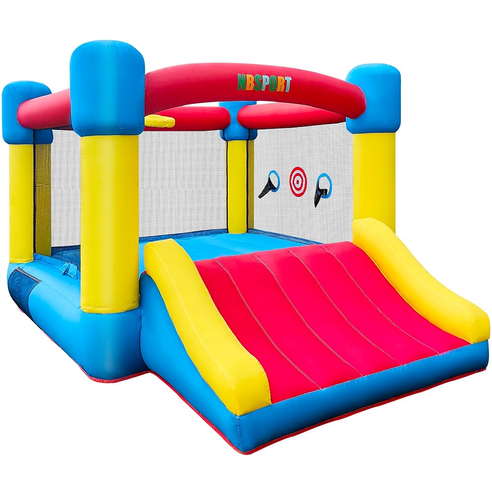 Large Inflatable Bounce House with Slide shown outdoors