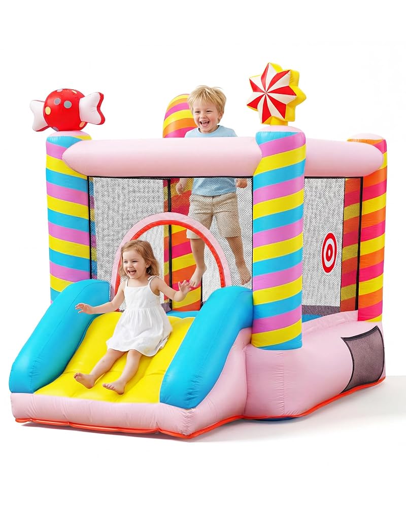 Candy Mini Bounce House with Slide shown outdoors