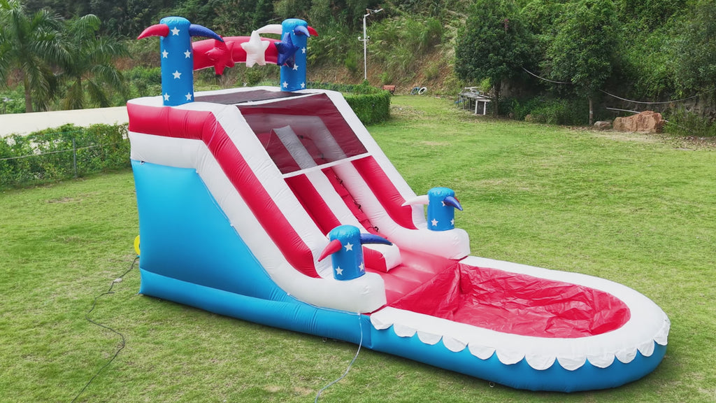 Inflatable Water Slide for Kids & Adults – 21FT XL USA Flag Blow Up Water Park with Large Splash Pool, Long Slide, Climbing Steps, Heavy-Duty PVC – Backyard Summer Fun